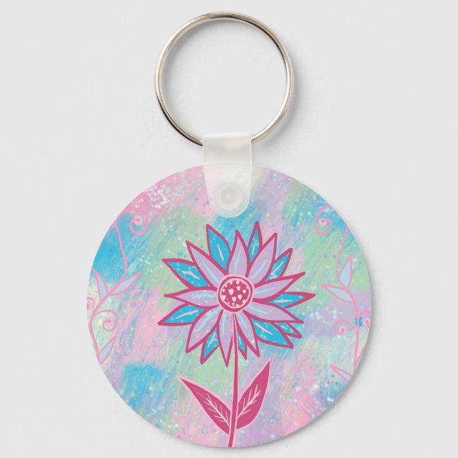 Porte-clés Jolie fleur pastel dessinée à la main (Recto)
