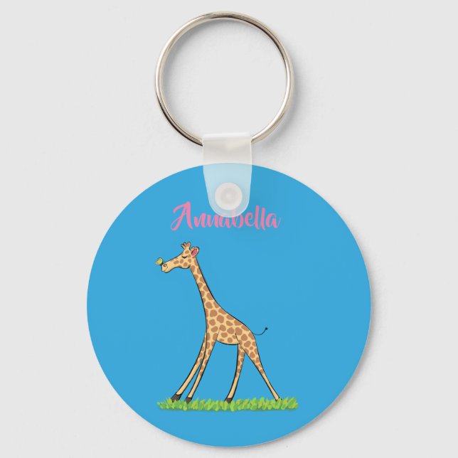 Porte-clés Jolie girafe avec dessin animé de papillon (Recto)