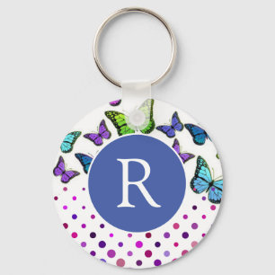 Porte-clés Jolie papillons et points Monogramme