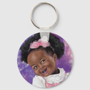 Porte-clés Jolie petite fille avec ruban rose - Aquarelle