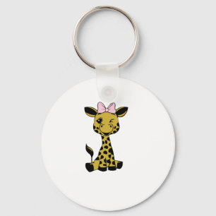 Porte-clés jolie petite girafe avec arc rose