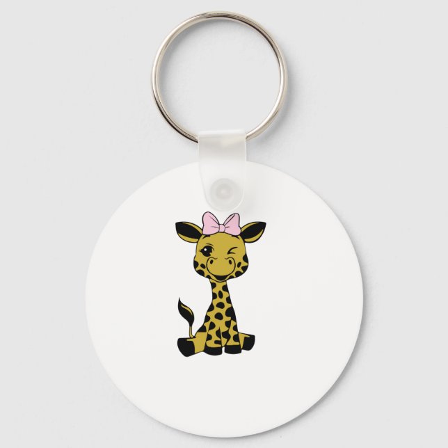 Porte-clés jolie petite girafe avec arc rose (Recto)