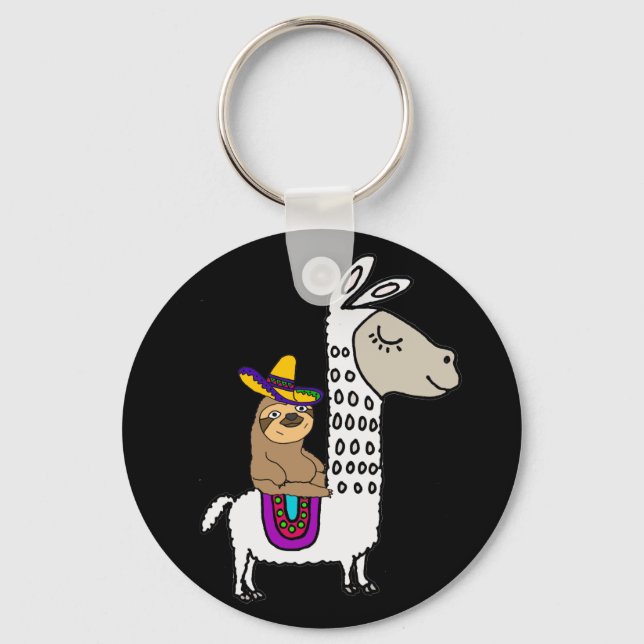 Porte-clés Jolie Sloth Riding Llama blanche (Recto)