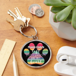 Porte-clés Jolies empreintes de pattes arc-en-ciel personnali