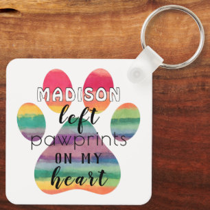 Porte-clés Jolies empreintes de pattes arc-en-ciel personnali