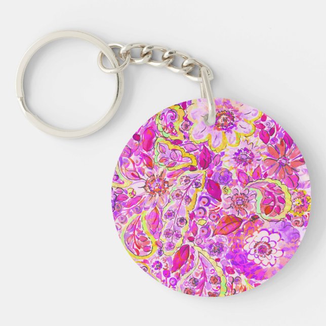 Porte-clés Jolies fleurs abstraites roses (Devant)