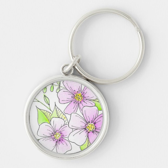 Porte-clés Jolies Fleurs Aquarelles Violettes (Devant)