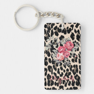 Porte-clés Jolies fleurs modernes sur impression léopard - pe