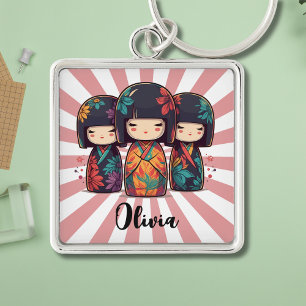 Porte-clés Jolies poupées kokeshi japonaises