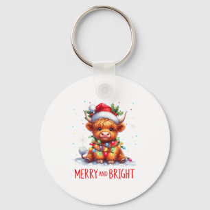 Porte-clés Jolis éclairages de Noël de bébé vache des Highlan