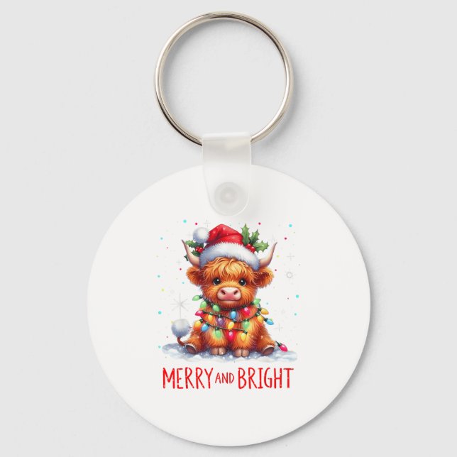 Porte-clés Jolis éclairages de Noël de bébé vache des Highlan (Recto)