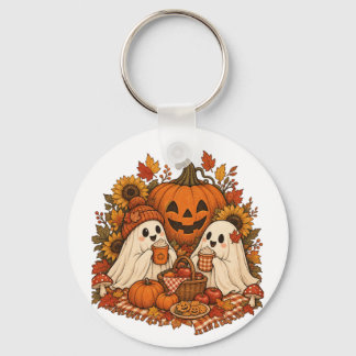 Porte-clés Jolis fantômes d'Halloween Citrouille Pique-nique