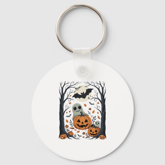 Porte-clés Jolis fantômes d'Halloween et forêt de citrouilles (Recto)