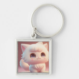 Porte-clés Jolis Grands Yeux Chat Blanc Fluffy