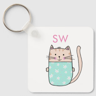 Porte-clés Jolis Initiales de Chat Floral Monogramme