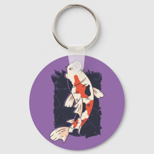 Porte-clés Jolis poissons Koï aux couleurs rouge, blanc et no