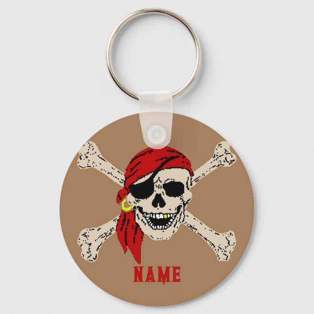 Porte-clés Jolly roger Pirate Os crâne Rouge Bandanna Keycha (Recto)
