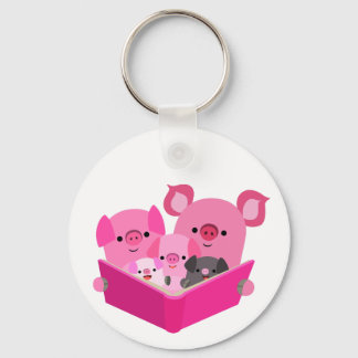 Porte-clés Jote Lecture Cartoon Pig Famille Porte - clé