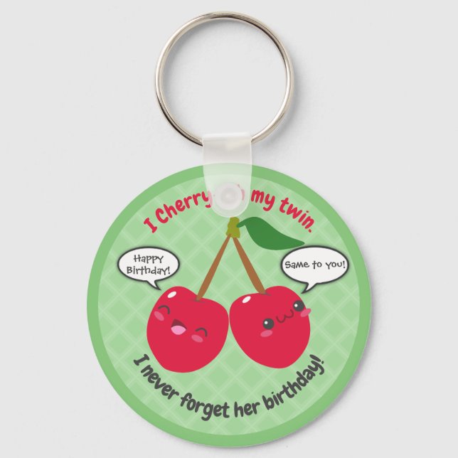 Porte-clés Jote Red Cherry Kawaii Twins Anniversaire (Recto)
