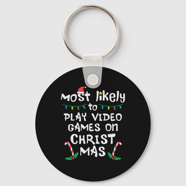 Porte-clés Jouer jeu vidéo jeu Noël Famille (Recto)