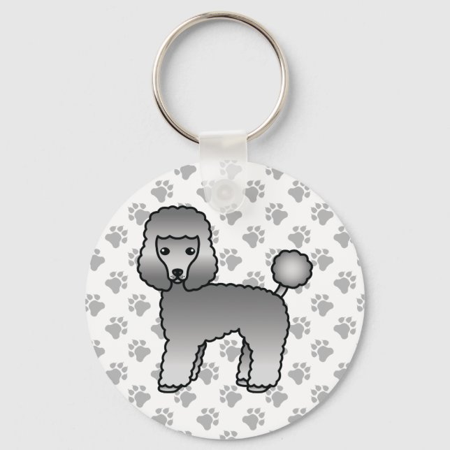 Porte-clés Jouet gris Poodle joli chien de dessin (Recto)