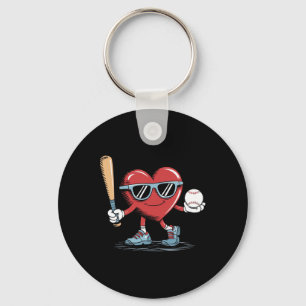 Porte-clés Joueur de baseball de coeur amusant Valentines Day