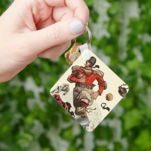 Porte-clés Joueur de football sportif vintage et mascotte de