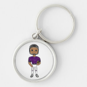 Porte-clés joueur de football vintage rétro violet noir simpl