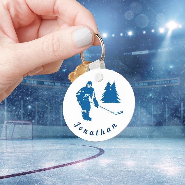 Porte-clés Joueur de hockey sur glace bleu Nom personnalisé W (Créateur téléchargé)