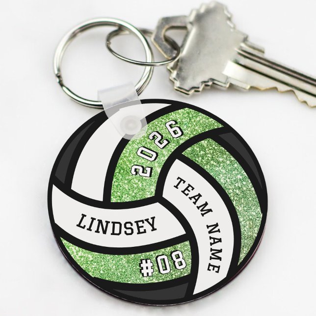 Porte-clés Joueur de volley-ball Parties scintillant verte (Volleyball Team Player Glitter Keychain)