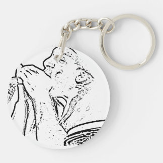 Porte-clés Joueur d'harmonica avec le contour de tambour