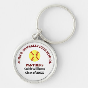 Porte-clés Joueuse de softball au lycée marron Personnalisé