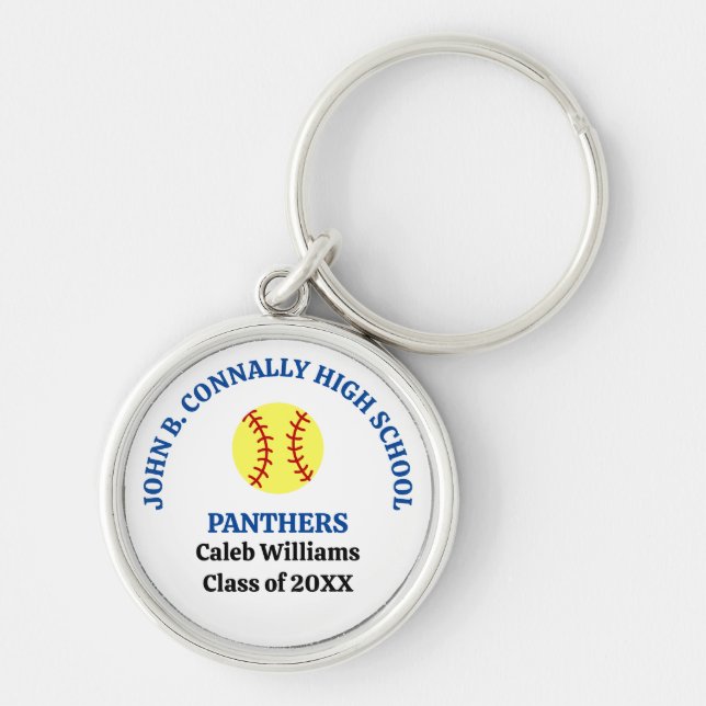 Porte-clés Joueuse de softball au lycée personnalisée bleu (Devant)
