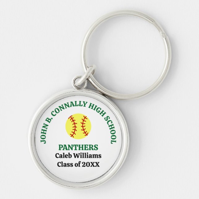 Porte-clés Joueuse de softball de lycée vert personnalisée (Devant)