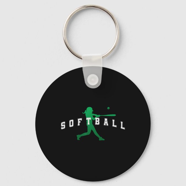 Porte-clés Joueuse de softball équipe verte texte universitai (Recto)