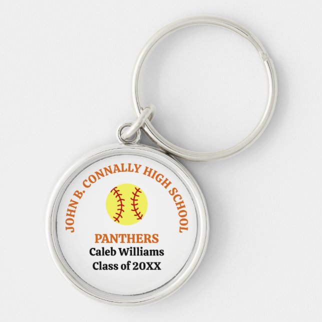 Porte-clés Joueuse de softball personnalisée au lycée Orange (Devant)