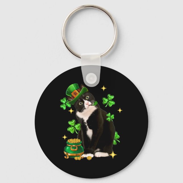 Porte-clés Jour de la Saint-Patrick Chat Irlandais Shamrock M (Recto)