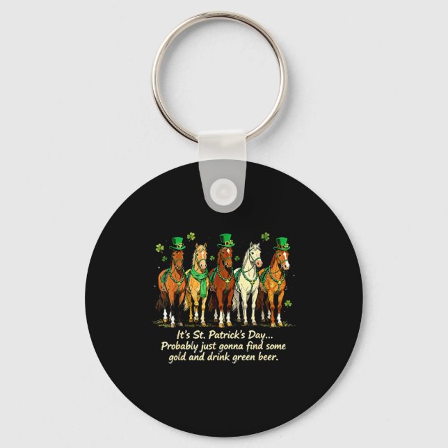 Porte-clés Jour de la Saint-Patrick drôle de cheval buvant de (Recto)