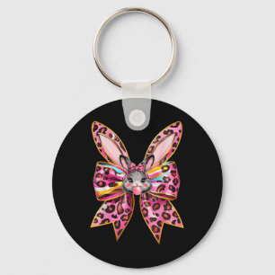 Porte-clés Jour de Pâques Bunny Face Leopard Coquette Bow