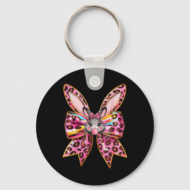 Porte-clés Jour de Pâques Bunny Face Leopard Coquette Bow (Recto)