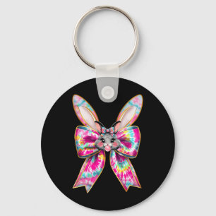 Porte-clés Jour de Pâques Bunny Face Tie Dye Coquette Bow