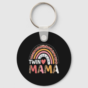 Porte-clés Jour des Mères Twin Mama Funny Leopard Arc-en-ciel