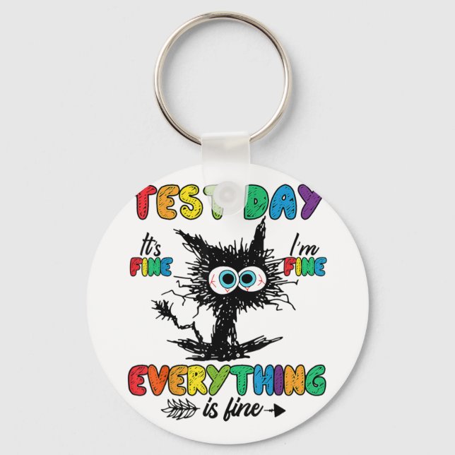 Porte-clés Jour Funny Stress Chat Enseignant Enfants Étudiant (Recto)