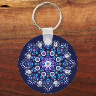 Porte-clés Joyau bleu dessiné à la main Dot Mandala