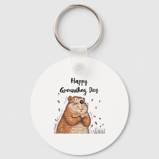 Porte-clés Joyeuse Fête De La Marmotte Drôle De Vacances De L (Recto)