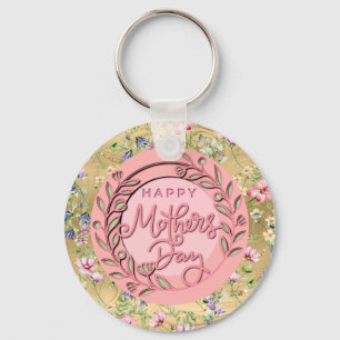 Porte-clés Joyeuse Fête des Mères Élégant Moderne Floral Rose