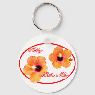 Porte-clés Joyeuse fête des mères Hibiscus Transp Red Oval jG