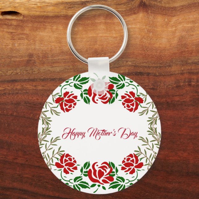 Porte-clés Joyeuse Fête des mères Rose rouge Floral Vert mign (Recto)
