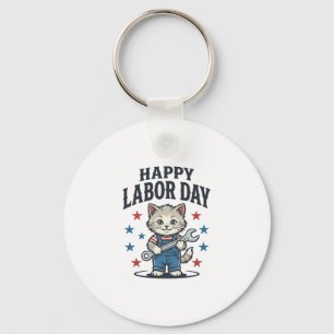 Porte-clés Joyeuse Fête du Travail Chat Patriote Vintage Créa