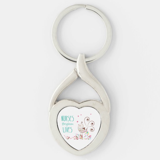 Porte-clés Joyeuse journée des infirmières, mignon oiseau sur (Devant)